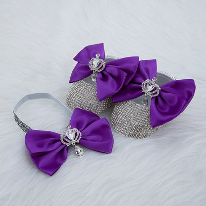 Baby Girls Rhinestone Embellished Shoes & Headband (Newborn - 18M) Purple