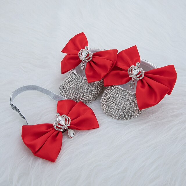 Baby Girls Rhinestone Embellished Shoes & Headband (Newborn - 18M) Red