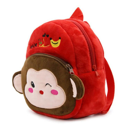 Kids Plush Monkey Backpack Red