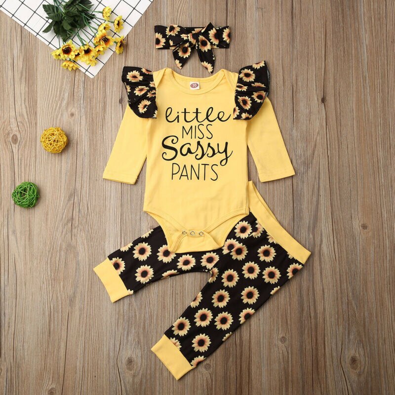 Baby Girls Yellow Sunflower Bodysuit Trousers & Trousers Set (Age Newborn - 12m) Yellow