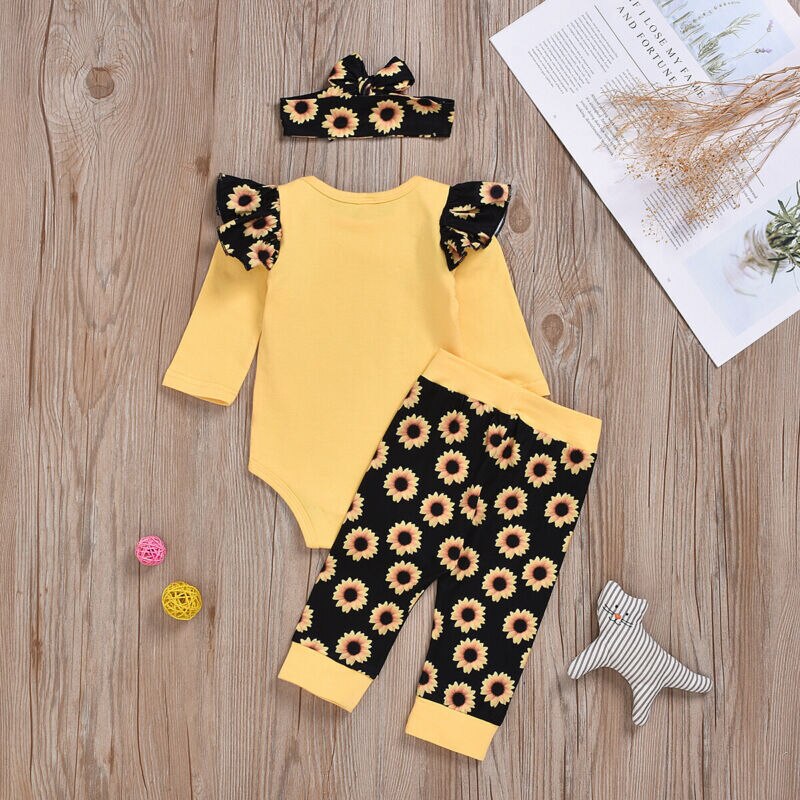 Baby Girls Yellow Sunflower Bodysuit Trousers & Trousers Set (Age Newborn - 12m)