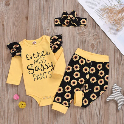 Baby Girls Yellow Sunflower Bodysuit Trousers & Trousers Set (Age Newborn - 12m)