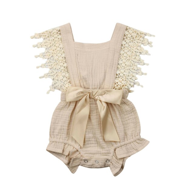 Baby Girls Crochet Romper (Age 6m-24m) Beige