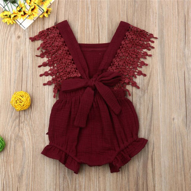 Baby Girls Crochet Romper (Age 6m-24m) Red