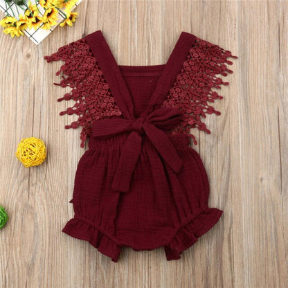 Baby Girls Crochet Romper (Age 6m-24m) Red