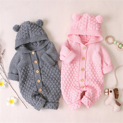 Baby Girls / Boys Hooded Knitted Jumpsuit (Age 6m-24m)