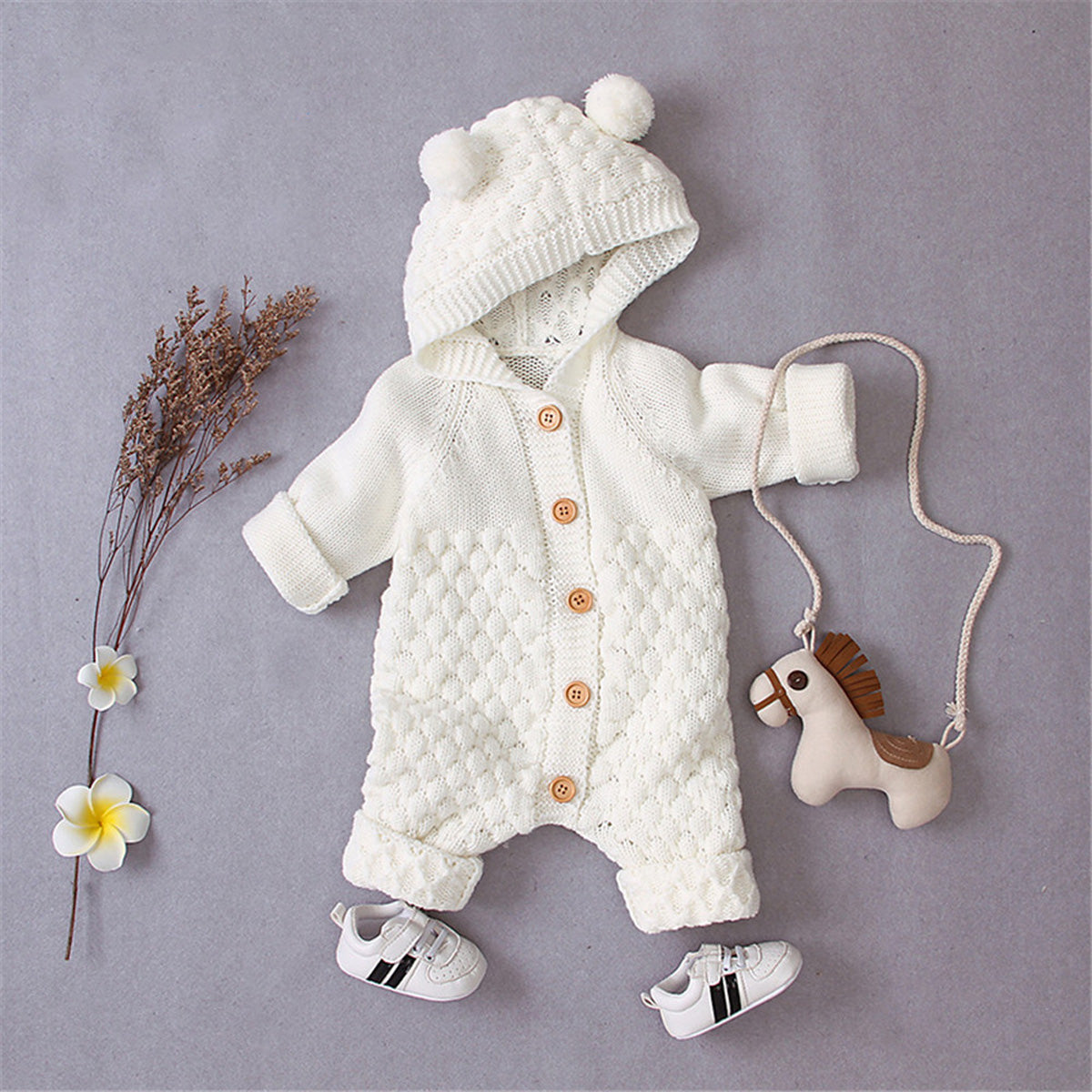 Baby Girls / Boys Hooded Knitted Jumpsuit (Age 6m-24m)