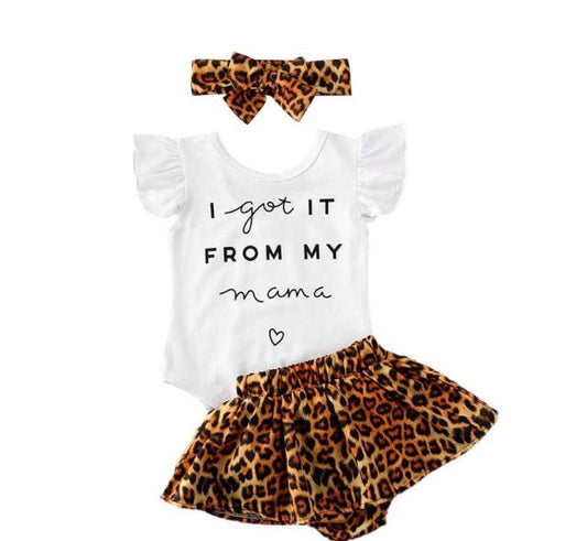 Baby Girls Bodysuit Leopard Shorts & Headband Set (Age Newborn -18m) Brown