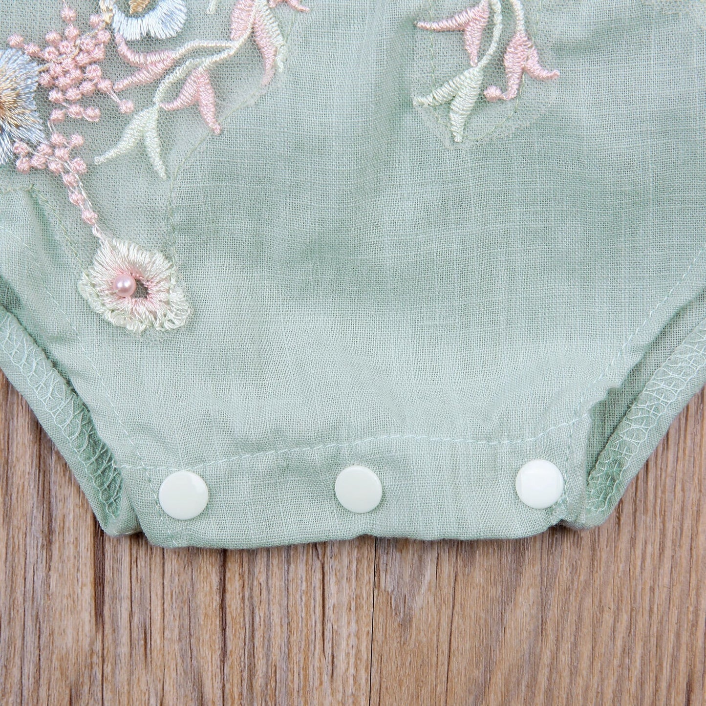 Baby Girls Green Floral Appliqué Embroidered Romper (Age 6M-24M)