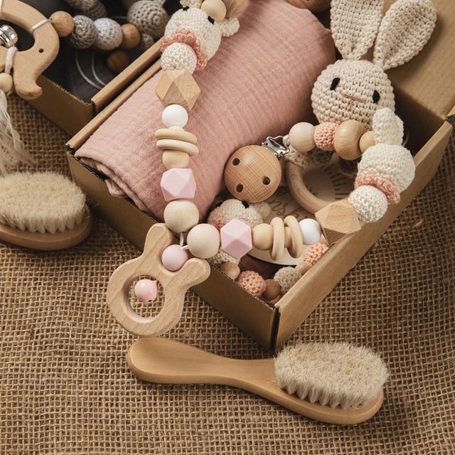 Baby Receiving Blanket & Teething Rattle Gift Set Multi 7PCS Rabbit Set