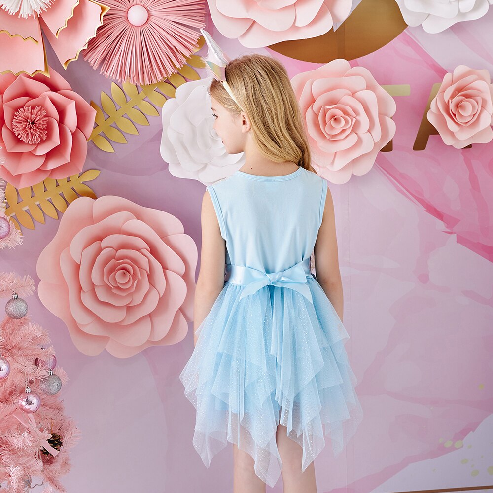 Girls Blue Sequin Layered Tulle Dress (Age 3Y-8Y)