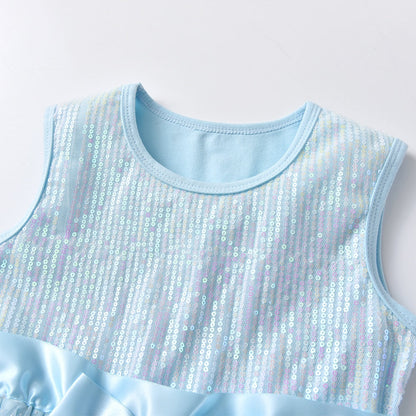 Girls Blue Sequin Layered Tulle Dress (Age 3Y-8Y)