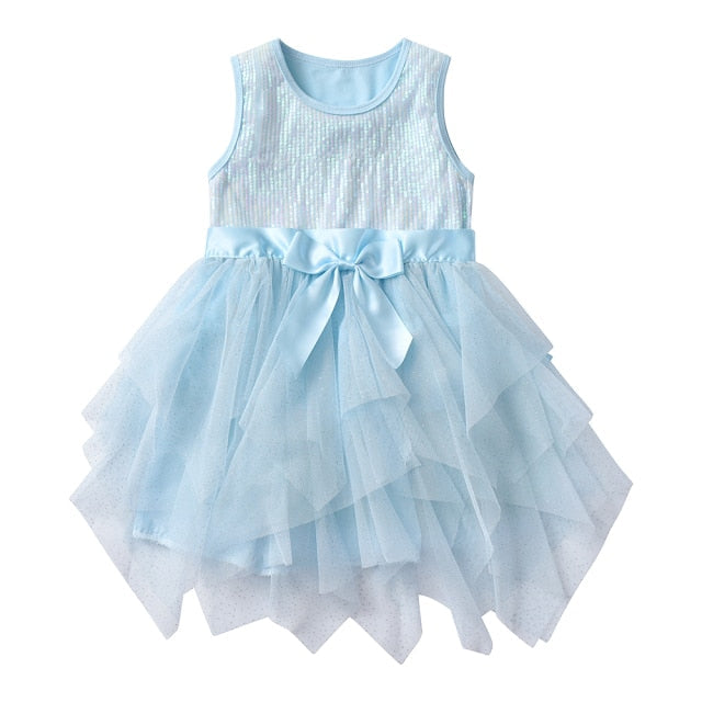 Girls Blue Sequin Layered Tulle Dress (Age 3Y-8Y)