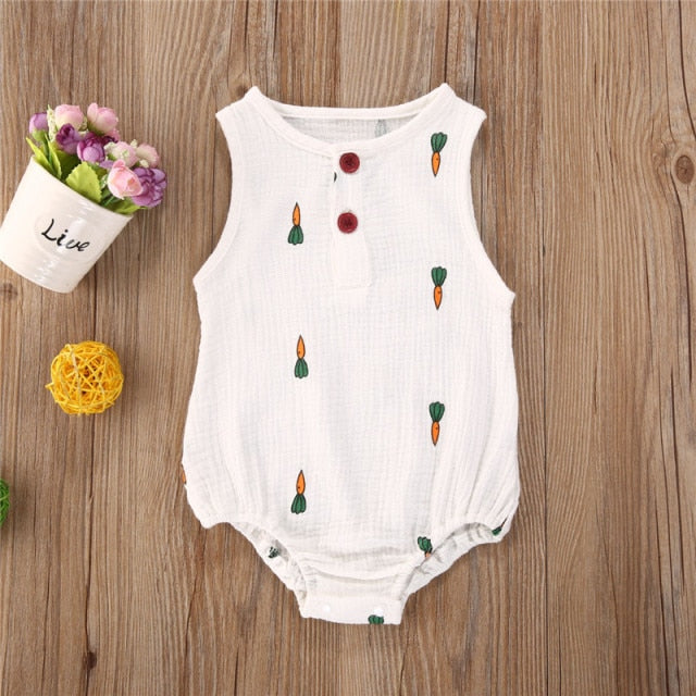 Baby Girls / Boys White Print Romper (Age 6m-24m) Carrot White