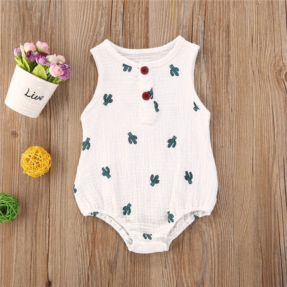 Baby Girls / Boys White Print Romper (Age 6m-24m) Cactus White