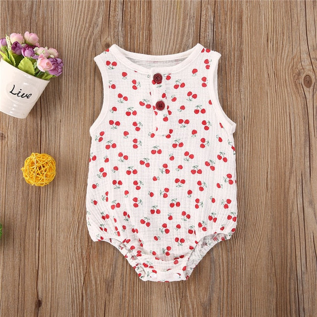 Baby Girls / Boys White Print Romper (Age 6m-24m) Cherry White