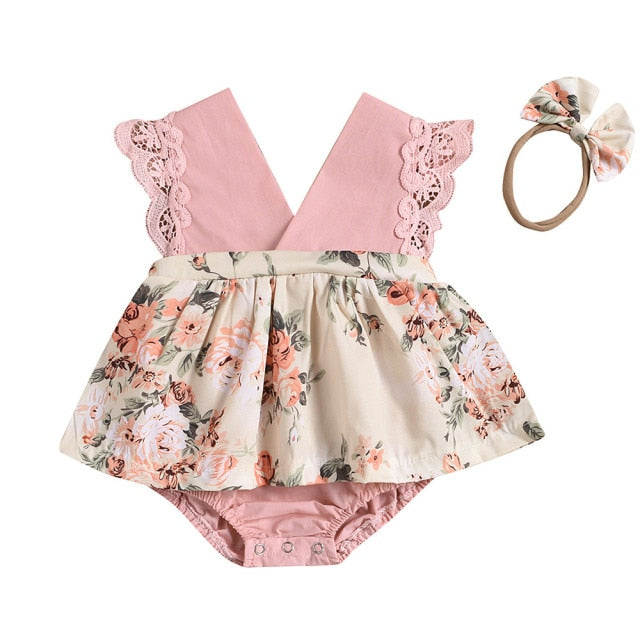 Baby Floral Print Romper & Headband (Age Newborn - 12M HPL41 Pink