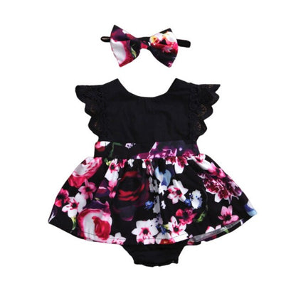 Baby Floral Print Romper & Headband (Age Newborn - 12M HPL41 Black