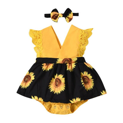 Baby Floral Print Romper & Headband (Age Newborn - 12M HPL41 Yellow