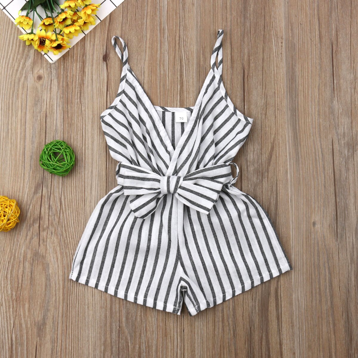 Baby Girls Black & White Stripe Romper (Age 6M-24M) Black-White