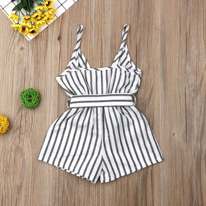 Baby Girls Black & White Stripe Romper (Age 6M-24M)