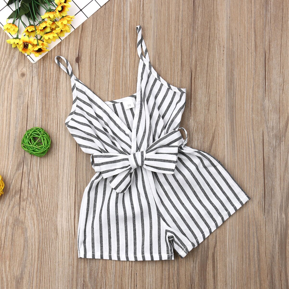 Baby Girls Black & White Stripe Romper (Age 6M-24M)