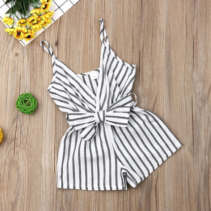 Baby Girls Black & White Stripe Romper (Age 6M-24M)