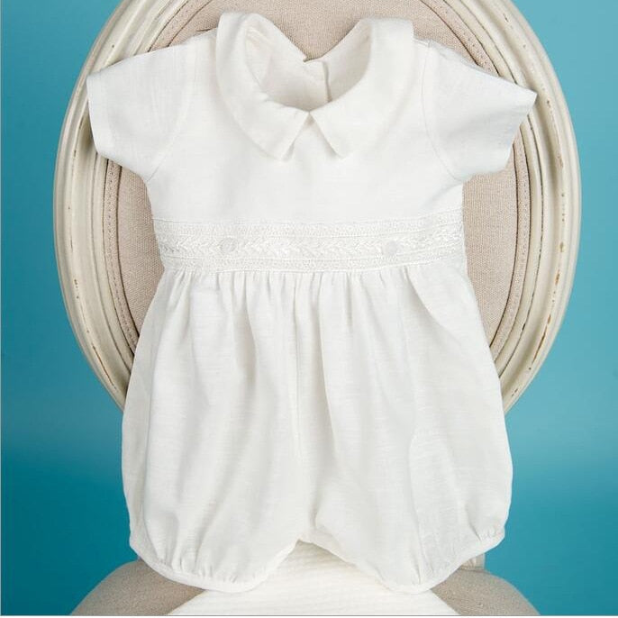 Baby Boys White Christening Romper & Hat (Age 3m-24m)