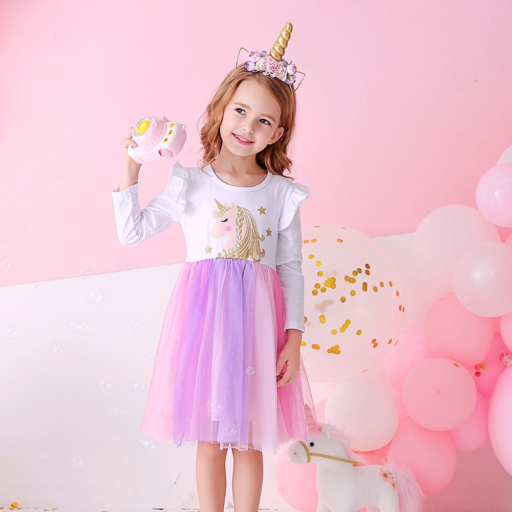 Girls Pink Unicorn Tulle Dress (Age 3Y-8Y)