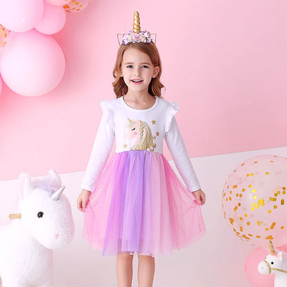 Girls Pink Unicorn Tulle Dress (Age 3Y-8Y) Pink