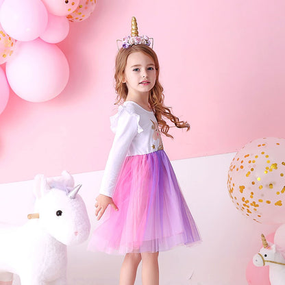 Girls Pink Unicorn Tulle Dress (Age 3Y-8Y)