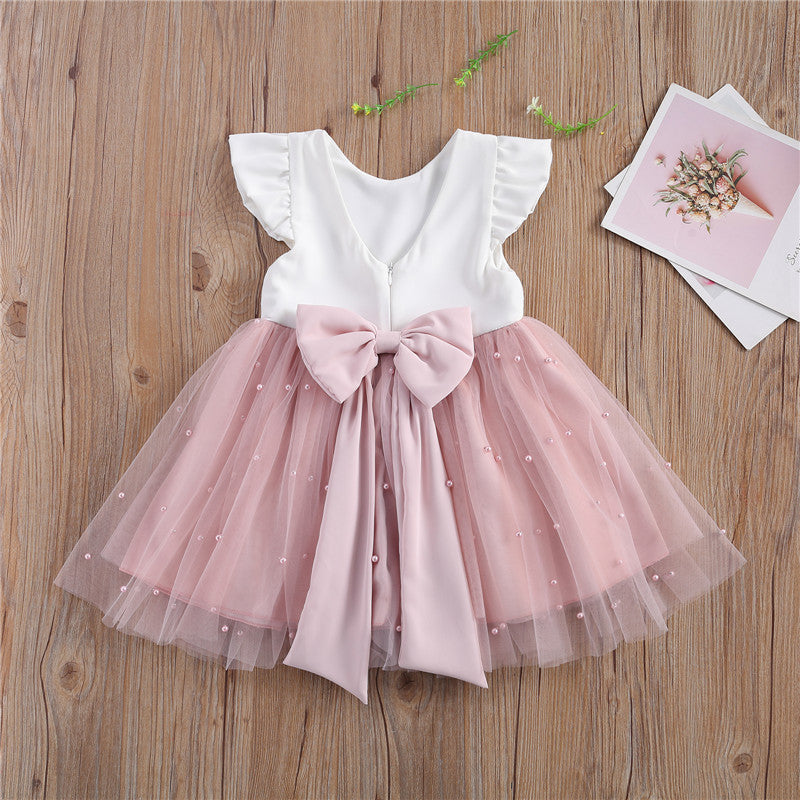 Girl Pink & White Pearl Embellished Tulle Dress (Age 12M-7YRS)