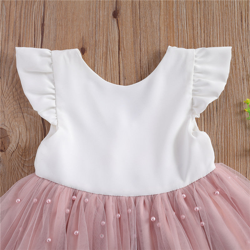 Girl Pink & White Pearl Embellished Tulle Dress (Age 12M-7YRS)