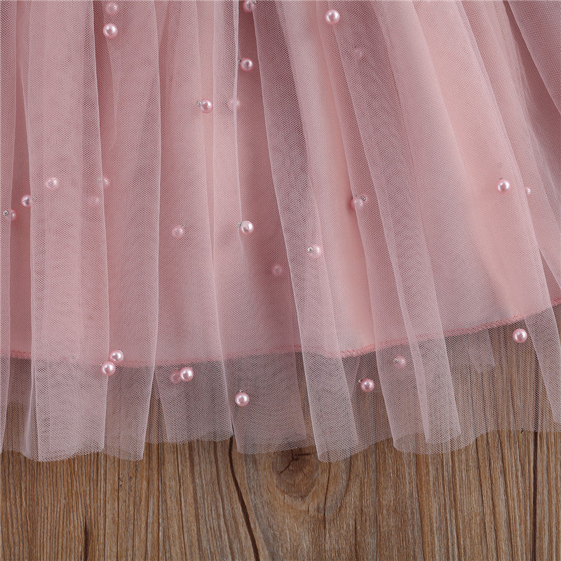 Girl Pink & White Pearl Embellished Tulle Dress (Age 12M-7YRS)