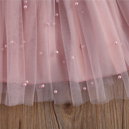 Girl Pink & White Pearl Embellished Tulle Dress (Age 12M-7YRS)