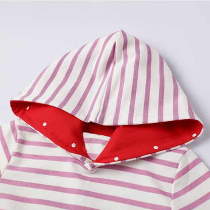 Girls Pink Stripe Strawberry Hooded Dress (Age 3Y-8Y)