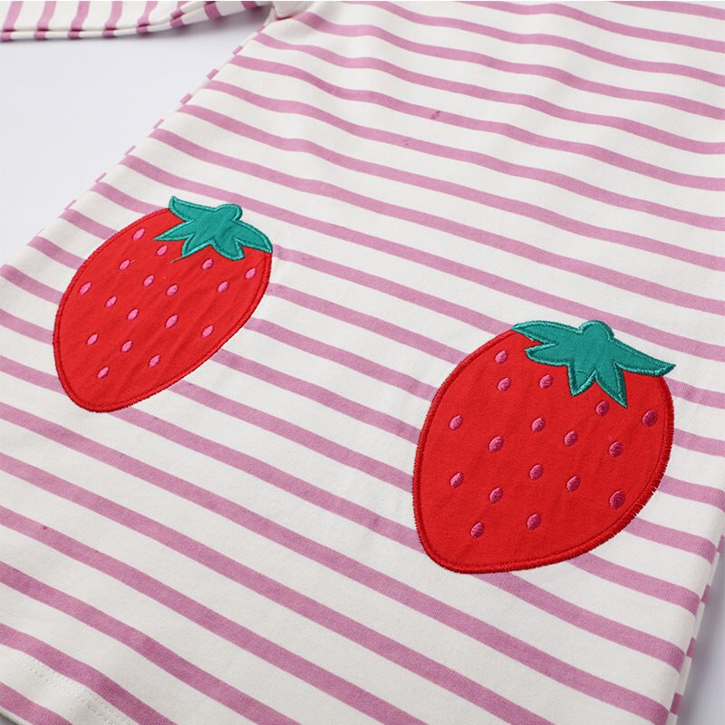 Girls Pink Stripe Strawberry Hooded Dress (Age 3Y-8Y)