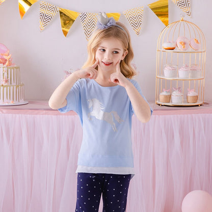 Girls Blue Unicorn T-Shirt (3Y-8Y)