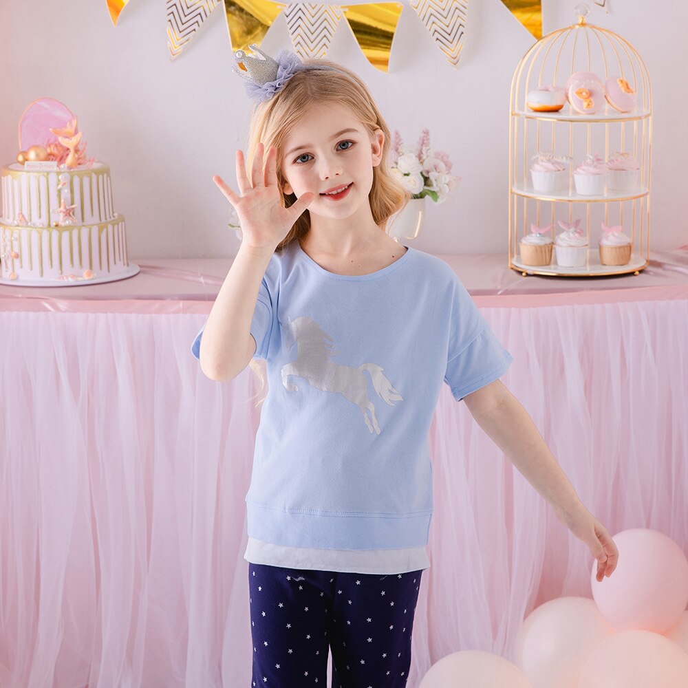 Girls Blue Unicorn T-Shirt (3Y-8Y) Blue