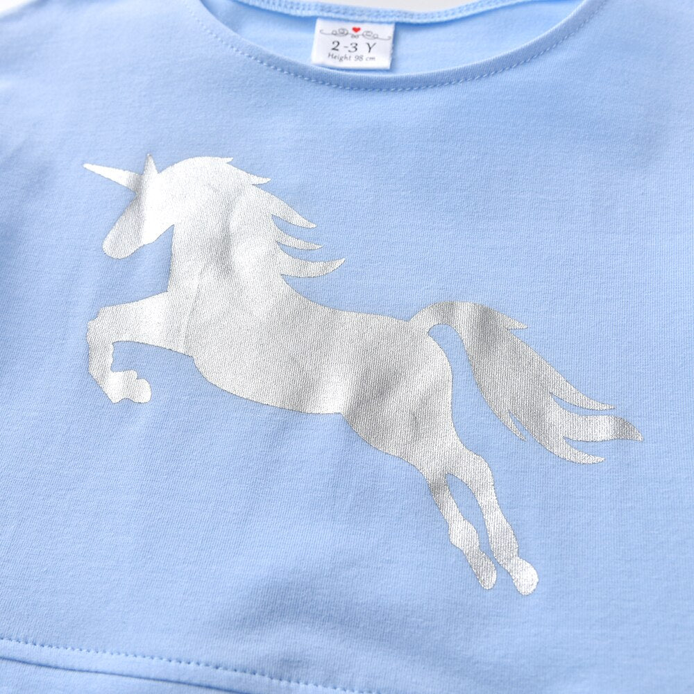 Girls Blue Unicorn T-Shirt (3Y-8Y)