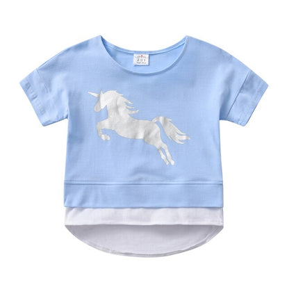 Girls Blue Unicorn T-Shirt (3Y-8Y)