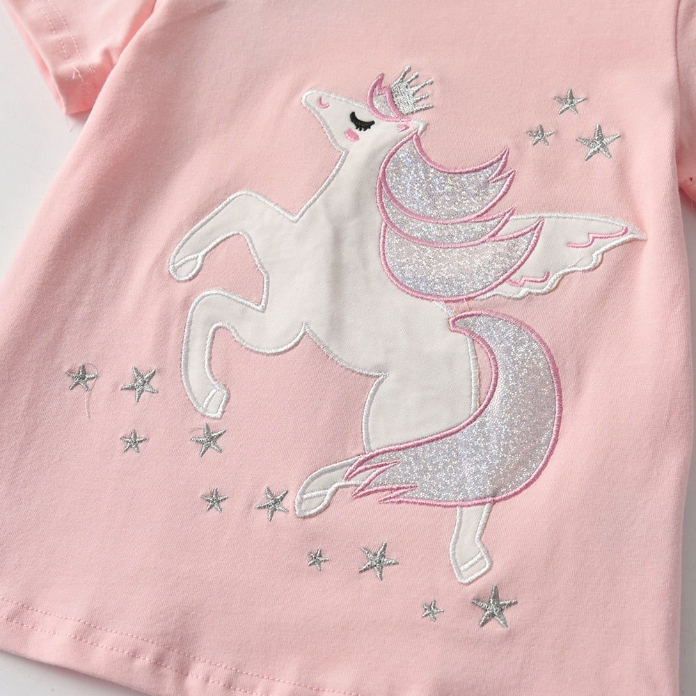 Girls Pink Unicorn T-Shirt (Age 3Y-8Y)