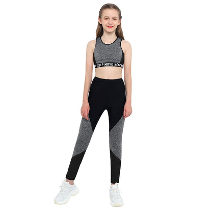 Girl Tank Top & Legging Set (Age 4-16yrs) Gray-Black