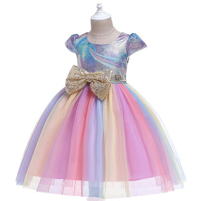 Girls Unicorn Sequin Bow Tulle Dress (Age 3-10YRS)