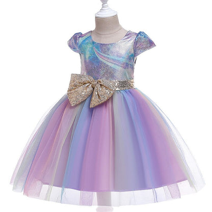 Girls Unicorn Sequin Bow Tulle Dress (Age 3-10YRS)