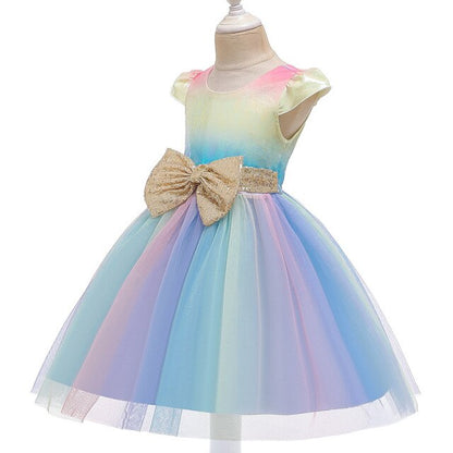 Girls Unicorn Sequin Bow Tulle Dress (Age 3-10YRS) Blue