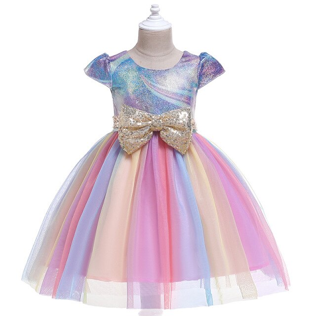 Girls Unicorn Sequin Bow Tulle Dress (Age 3-10YRS) Pink