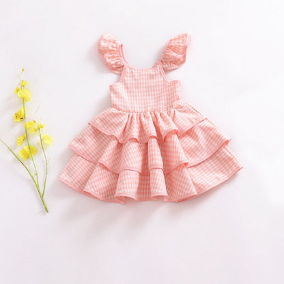 Girls Pink Checked Ruffle Summer Dress (Age 12M-5YRS)