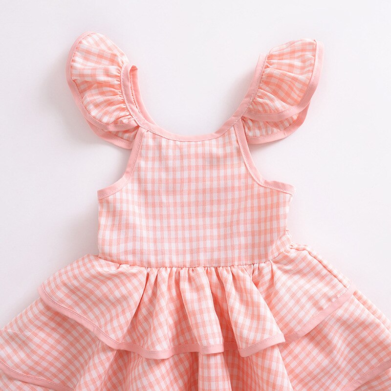 Girls Pink Checked Ruffle Summer Dress (Age 12M-5YRS)