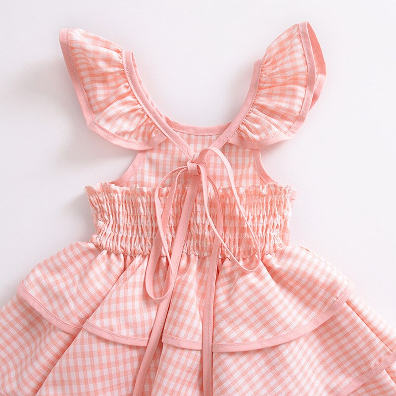 Girls Pink Checked Ruffle Summer Dress (Age 12M-5YRS)